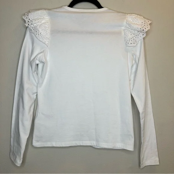 Joe's Jeans Womens Ruffle Eyelet Sleeve 100% CottonTop White Stylish Size XS NWT - Picture 2 of 9
